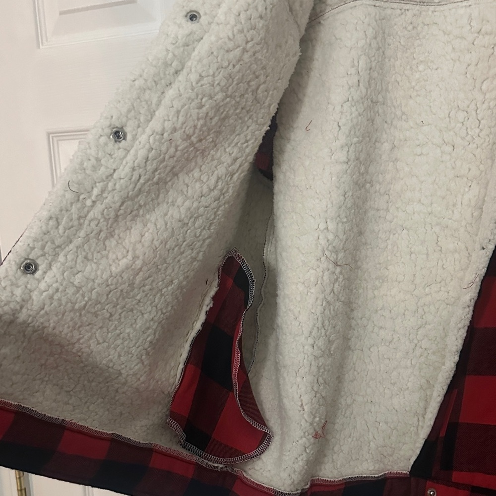 SHEIN Red and Black Plaid Utility Jacket - Picture 2 of 8